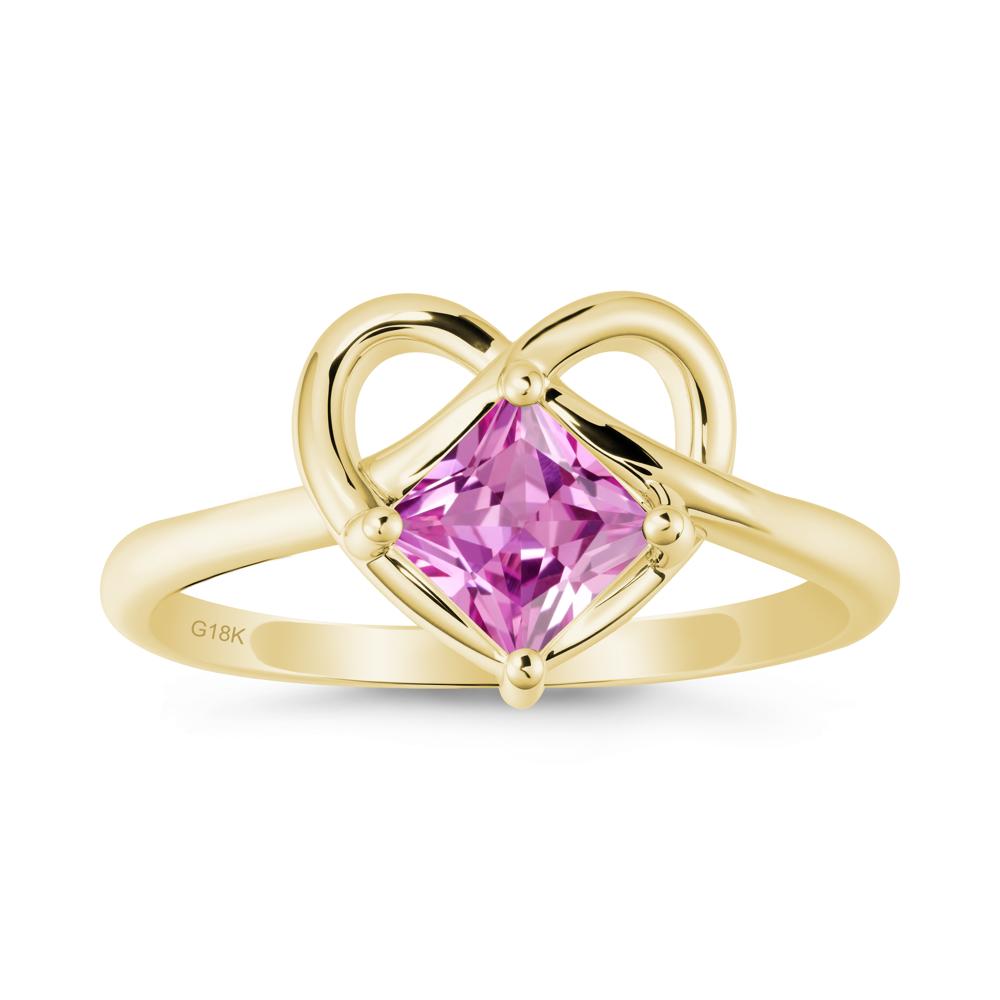 Delicate Square Pink Sapphire Ring with Heart Loop - LUO Jewelry #metal_18k yellow gold