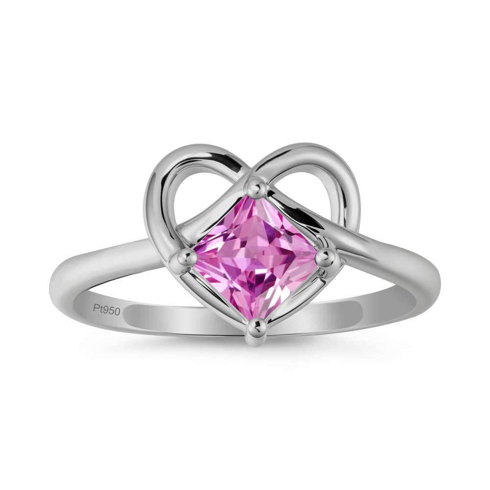 Delicate Square Pink Sapphire Ring with Heart Loop - LUO Jewelry #metal_platinum