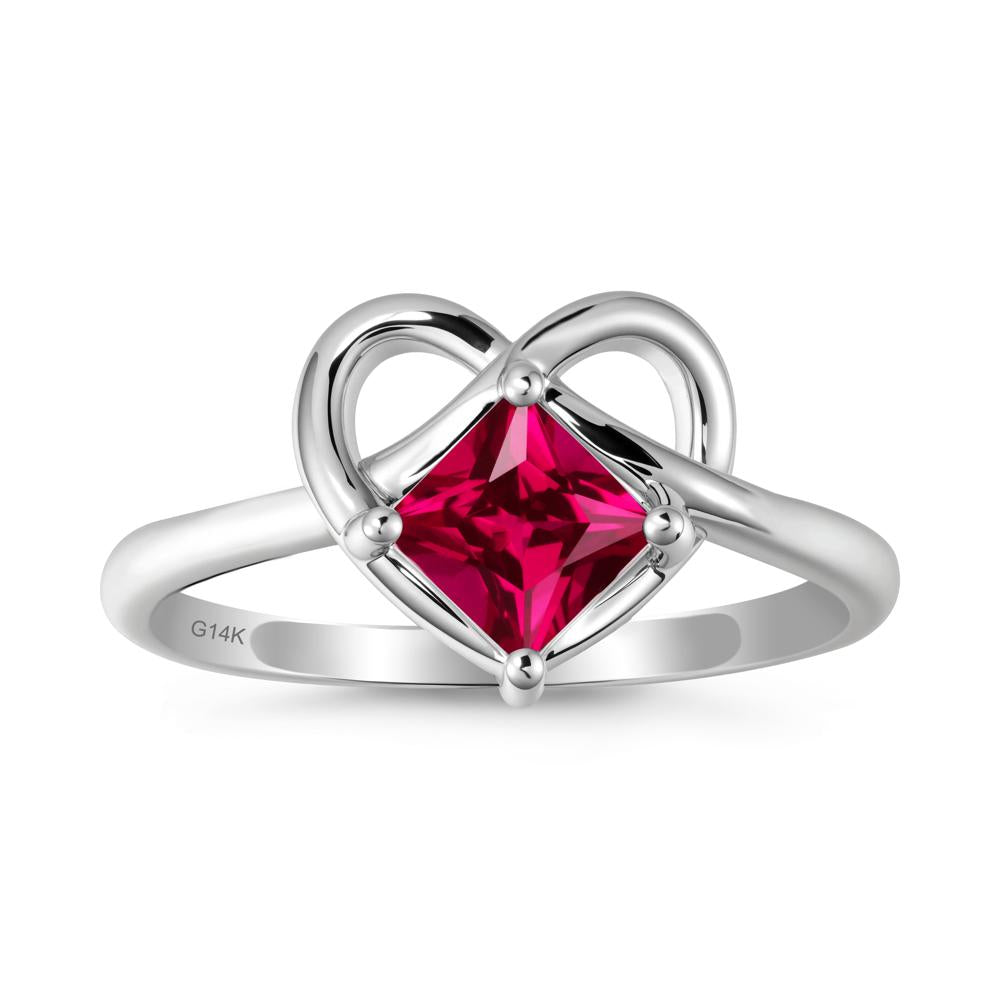 Delicate Square Ruby Ring with Heart Loop - LUO Jewelry #metal_14k white gold