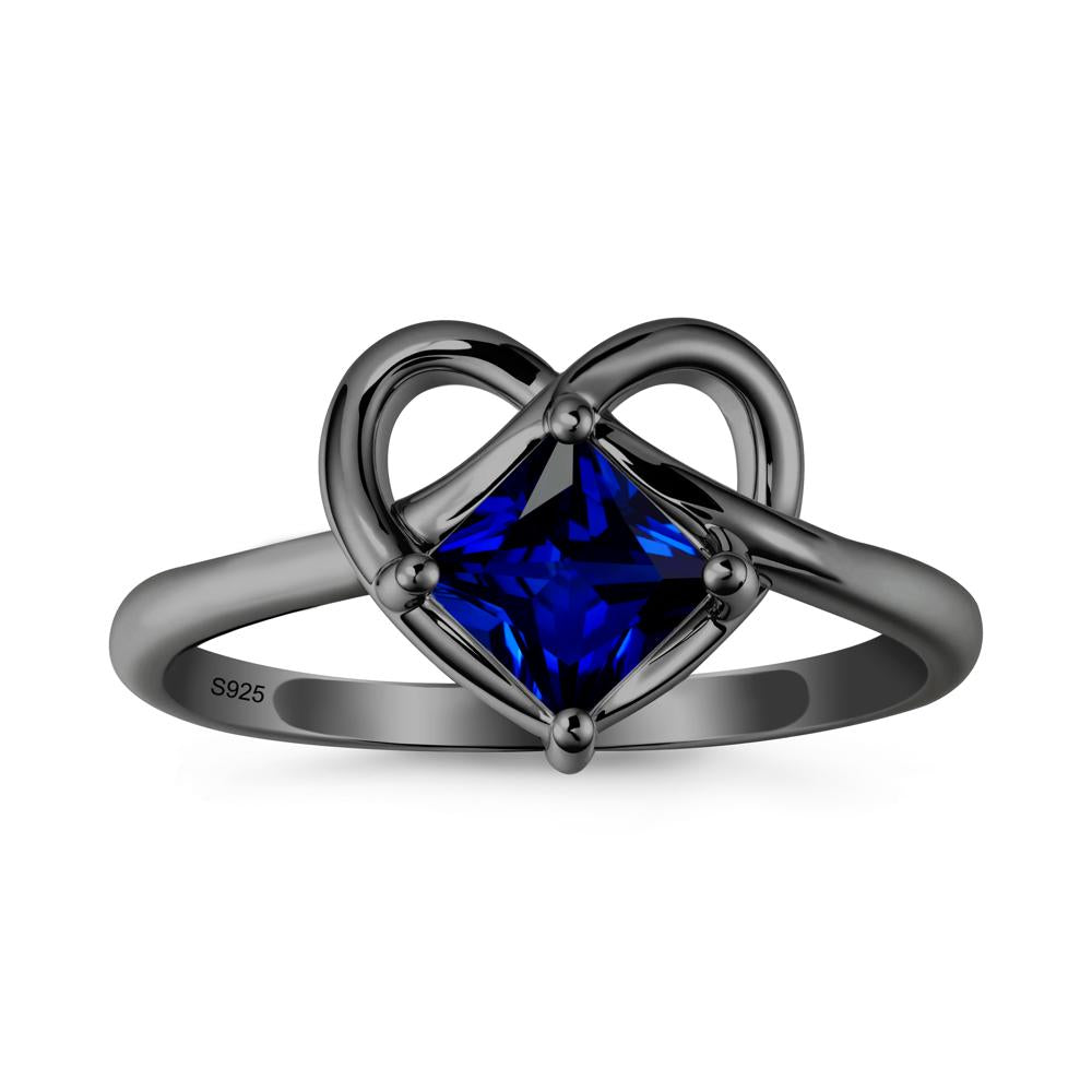 Delicate Square Sapphire Ring with Heart Loop - LUO Jewelry #metal_black finish sterling silver