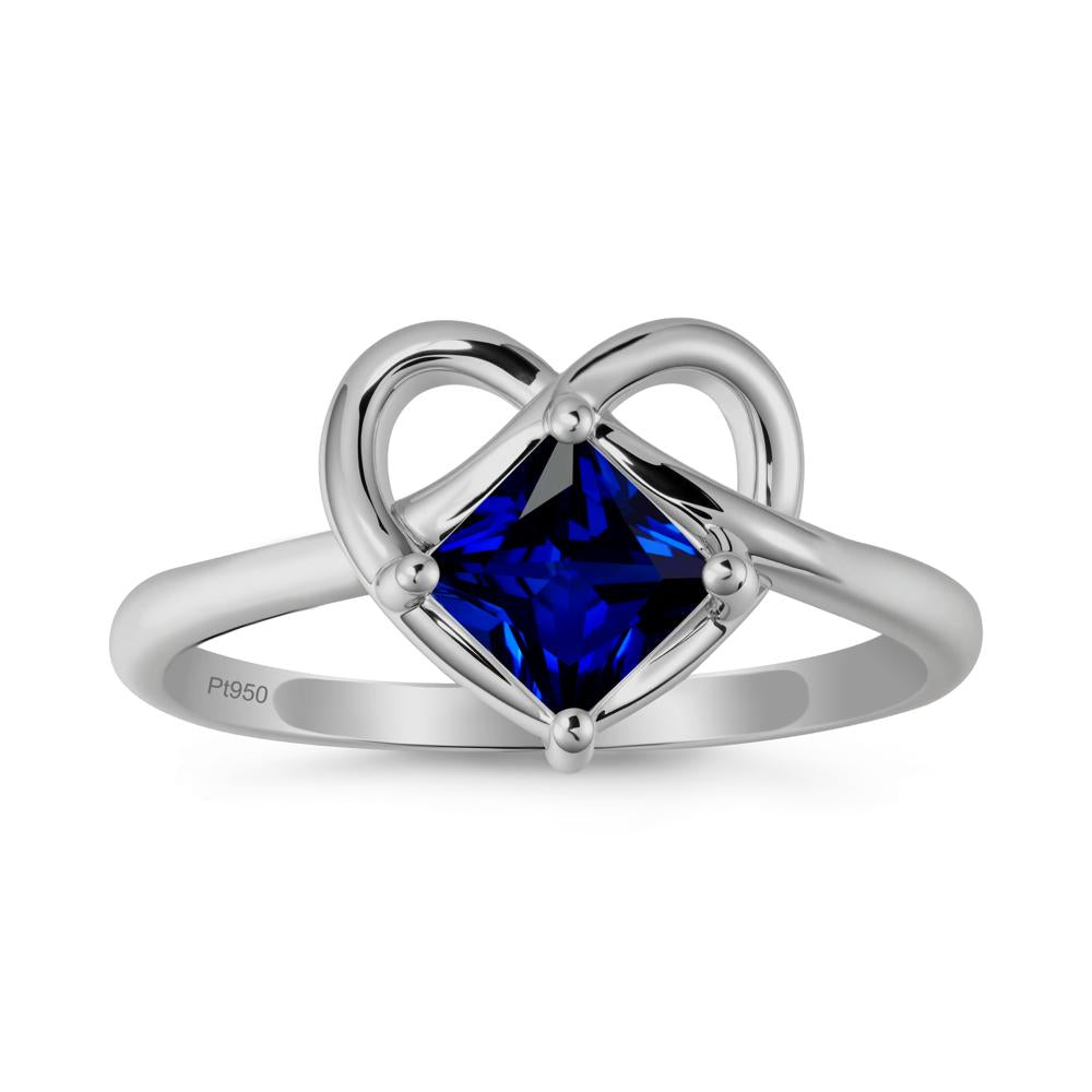 Delicate Square Sapphire Ring with Heart Loop - LUO Jewelry #metal_platinum