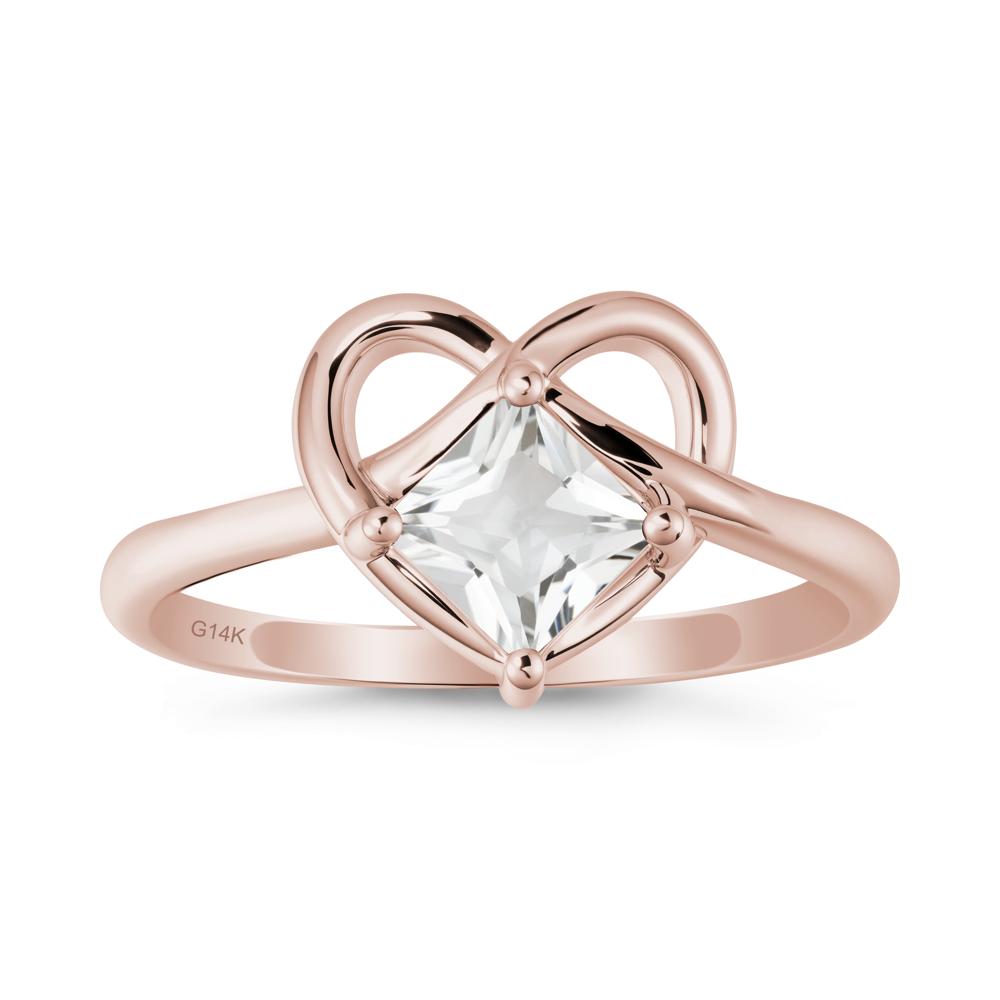 Delicate Square White Topaz Ring with Heart Loop - LUO Jewelry #metal_14k rose gold