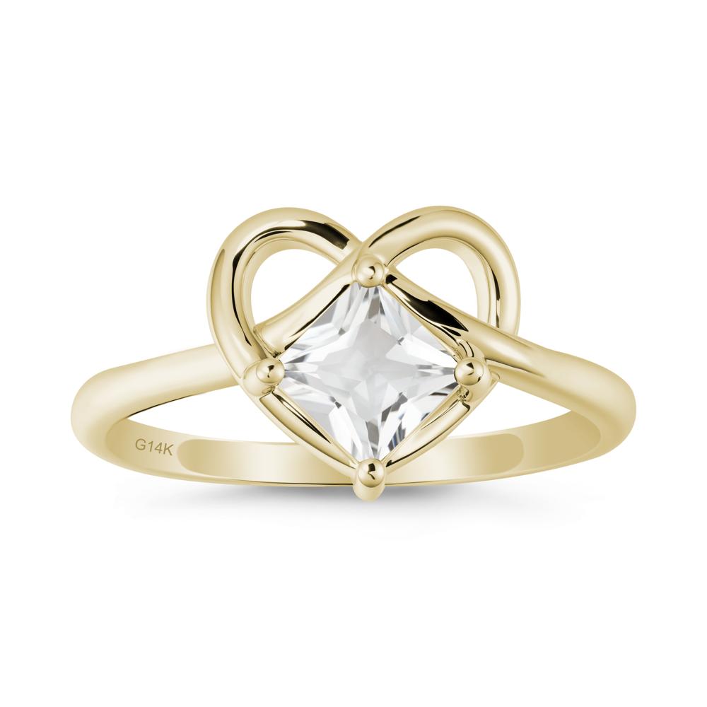 Delicate Square White Topaz Ring with Heart Loop - LUO Jewelry #metal_14k yellow gold