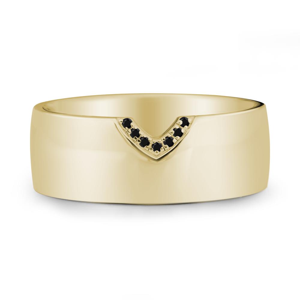 V-Shape Pav茅 Black Spinel Wide Band Ring - LUO Jewelry #metal_14k yellow gold