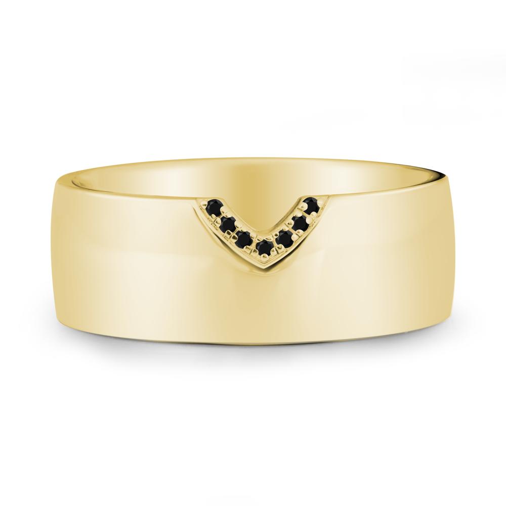 V-Shape Pav茅 Black Spinel Wide Band Ring - LUO Jewelry #metal_18k yellow gold
