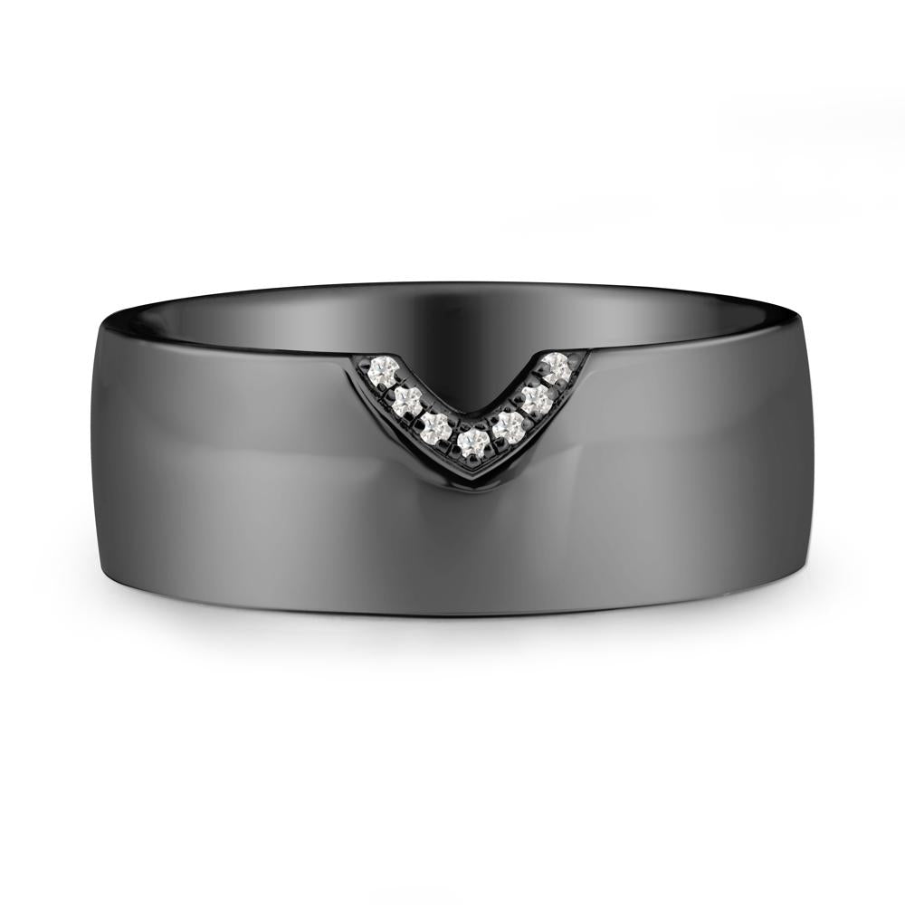V-Shape Pav茅 Moissanite Wide Band Ring - LUO Jewelry #metal_black finish sterling silver