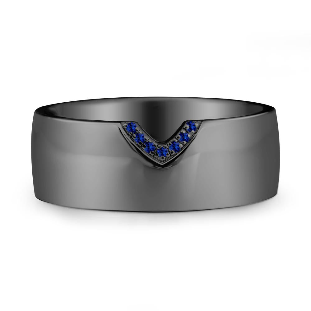 V-Shape Pav茅 Sapphire Wide Band Ring - LUO Jewelry #metal_black finish sterling silver