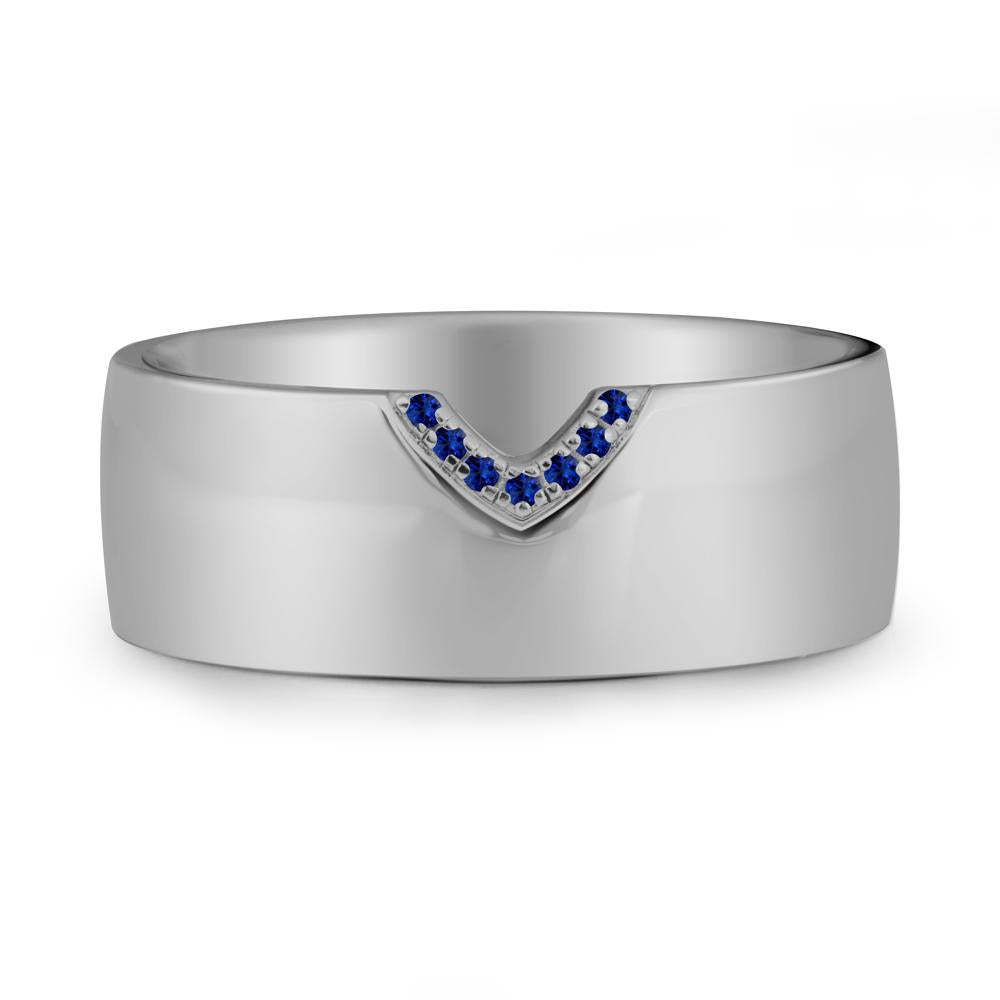 V-Shape Pav茅 Sapphire Wide Band Ring - LUO Jewelry #metal_platinum