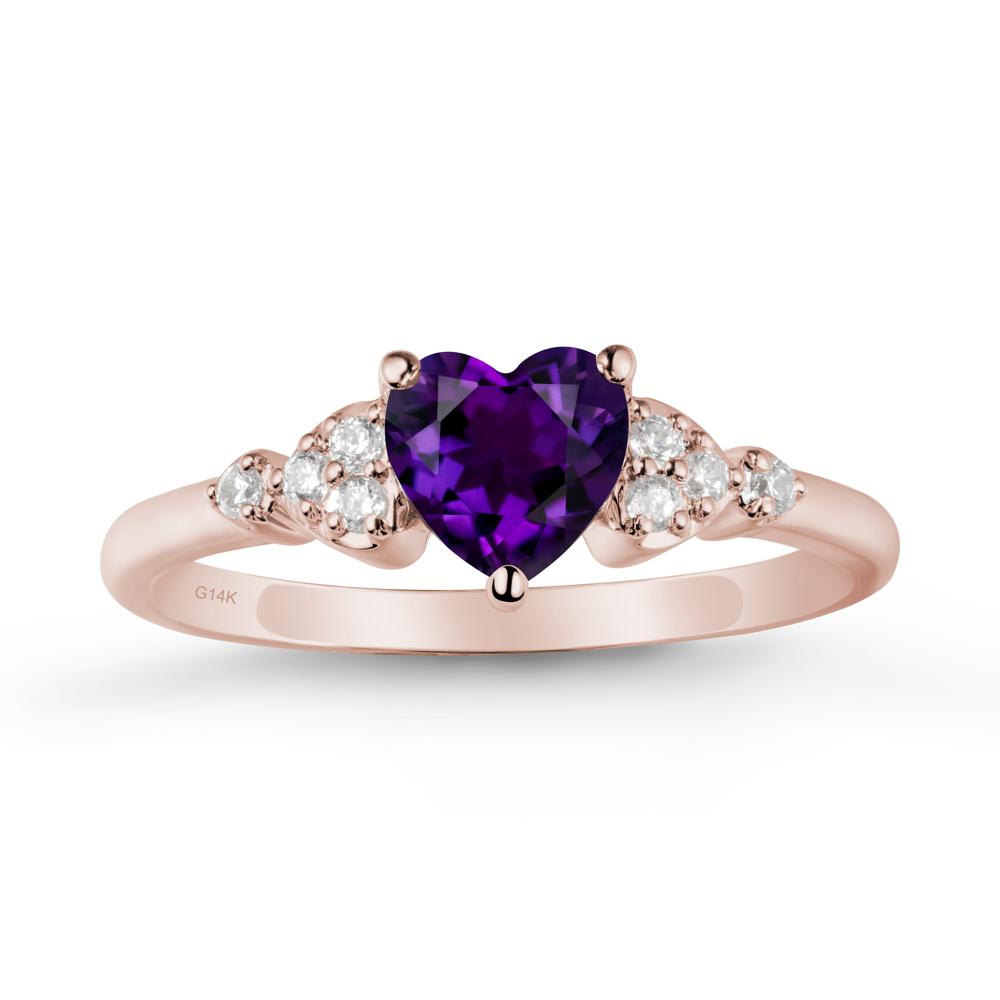 Heart Shaped Prong Set Amethyst Ring - LUO Jewelry #metal_14k rose gold