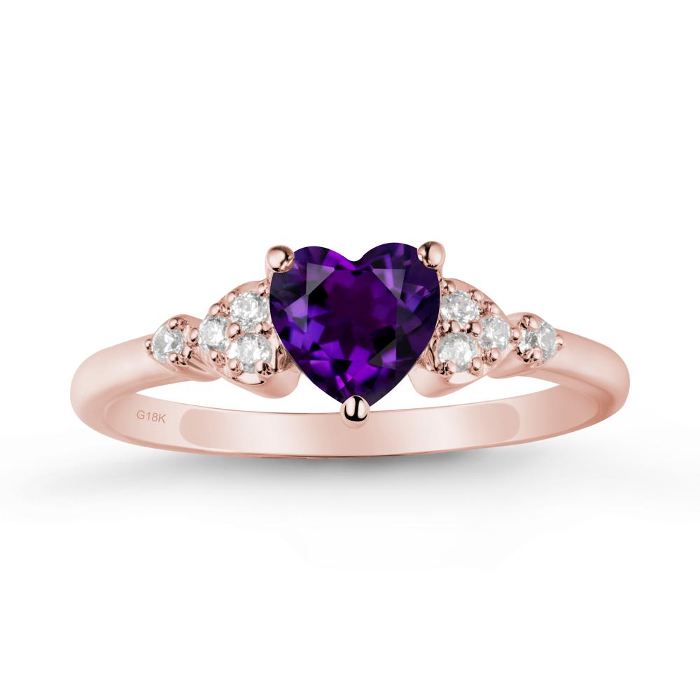 Heart Shaped Prong Set Amethyst Ring - LUO Jewelry #metal_18k rose gold