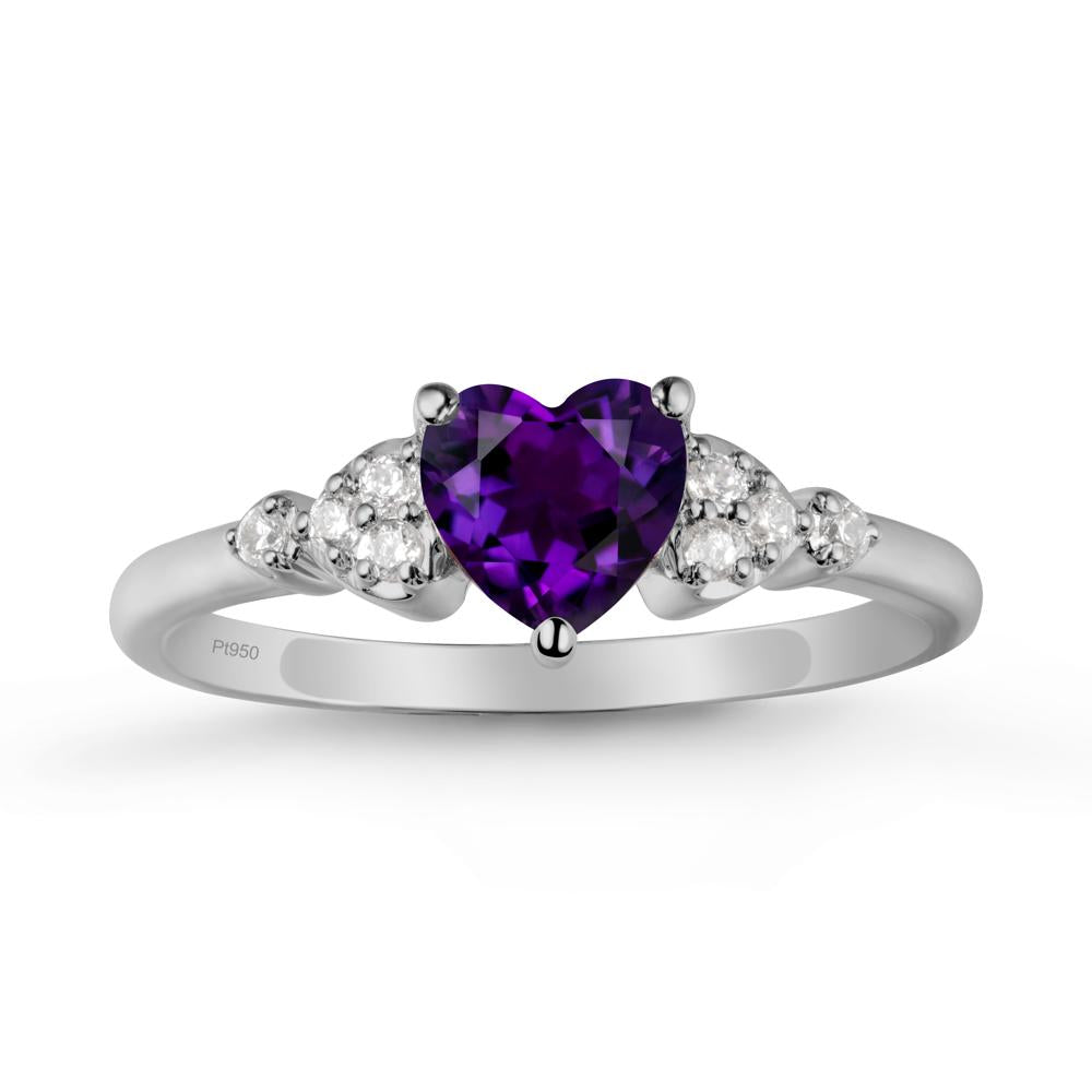 Heart Shaped Prong Set Amethyst Ring - LUO Jewelry #metal_platinum