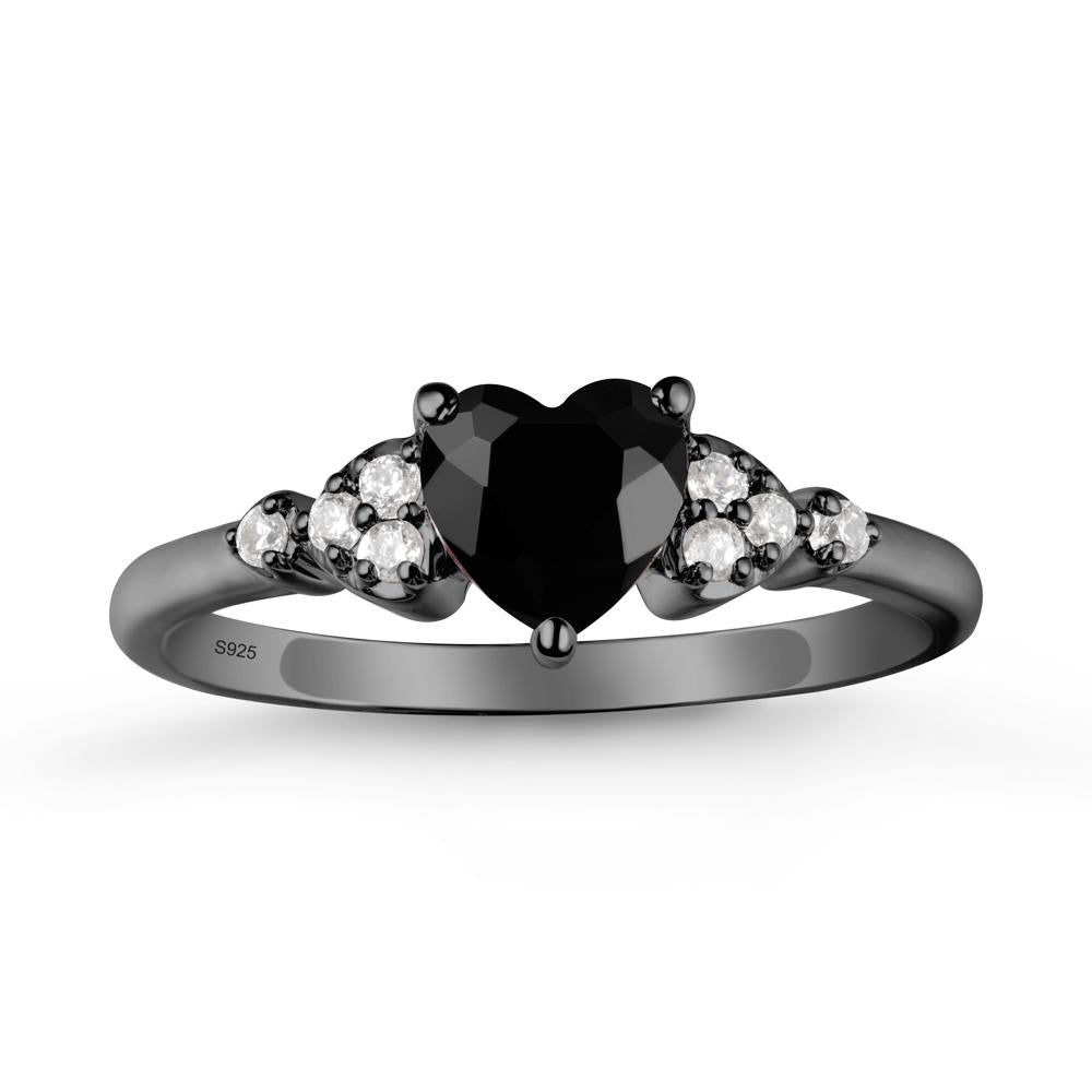 Heart Shaped Prong Set Black Spinel Ring - LUO Jewelry #metal_black finish sterling silver