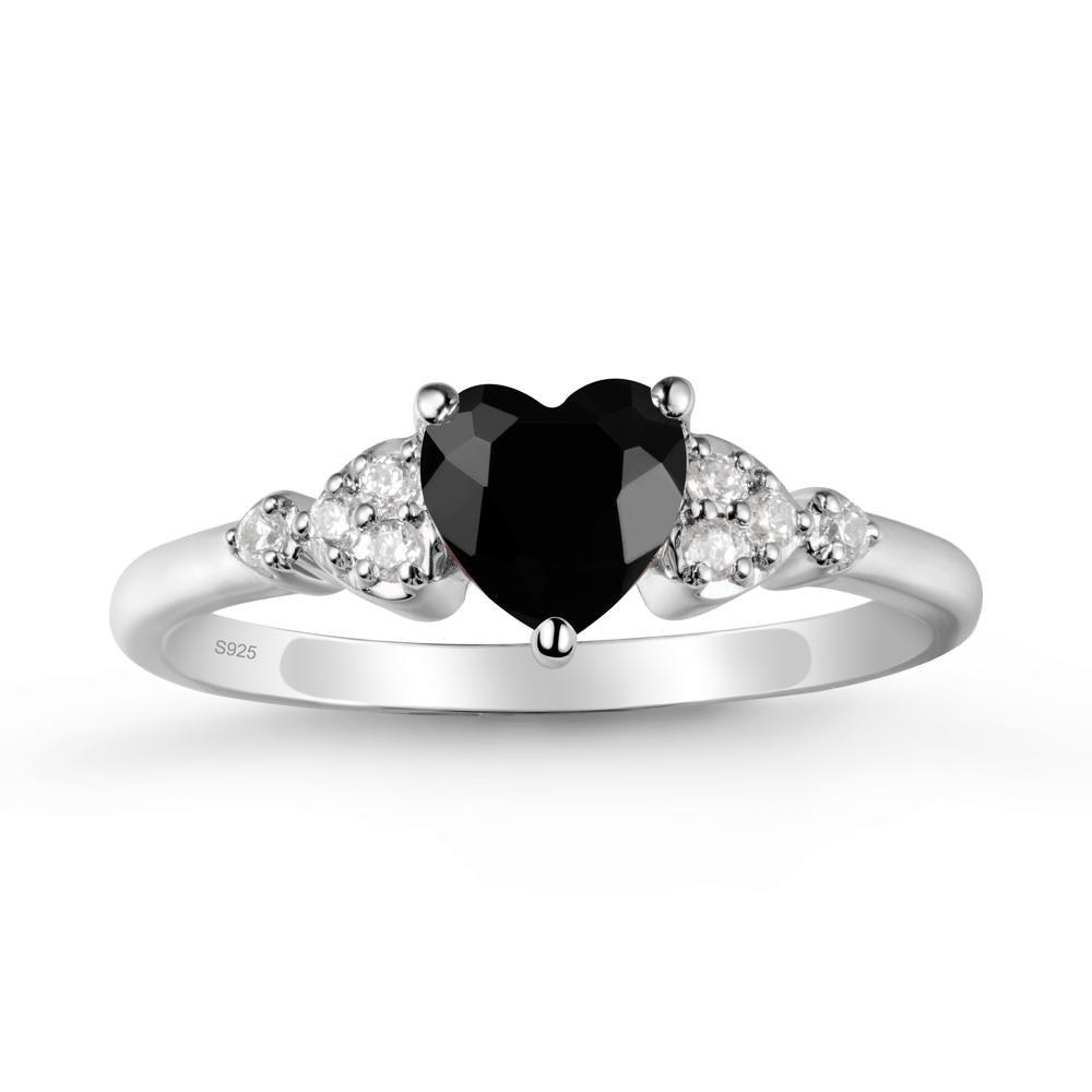 Heart Shaped Prong Set Black Spinel Ring - LUO Jewelry #metal_sterling silver