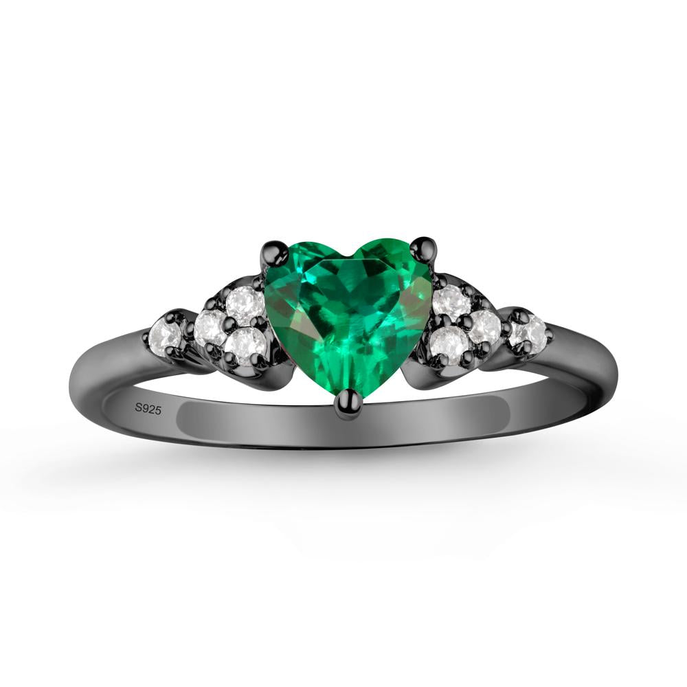 Simple Heart Shaped Emerald Ring - LUO Jewelry #metal_black finish sterling silver