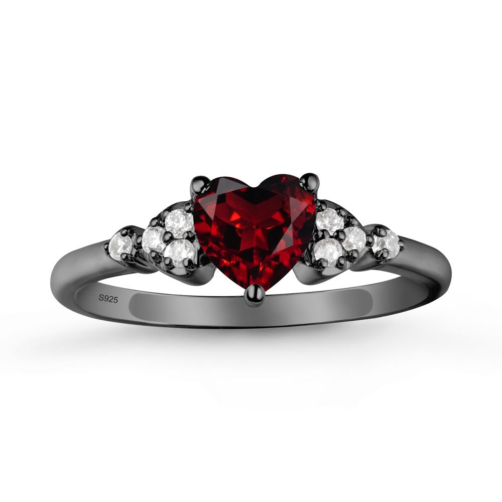 Heart Shaped Prong Set Garnet Ring - LUO Jewelry #metal_black finish sterling silver