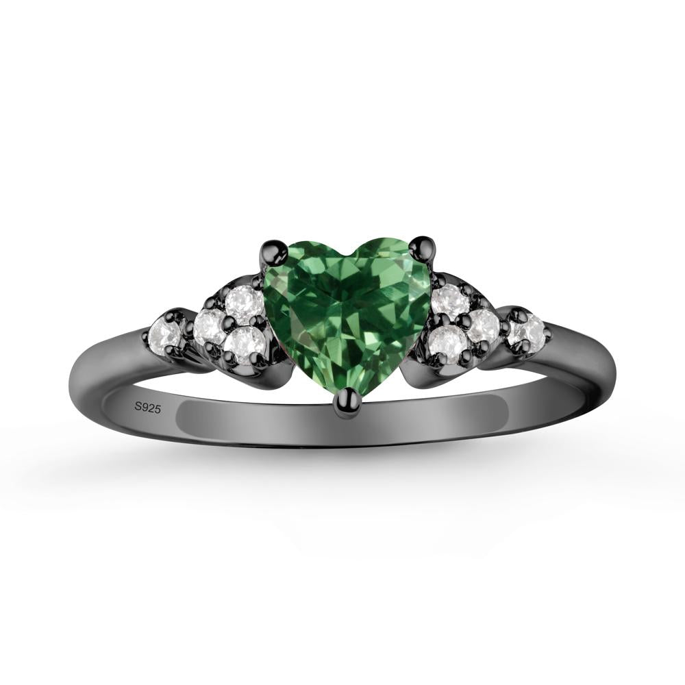 Heart Shaped Prong Set Green Sapphire Ring - LUO Jewelry #metal_black finish sterling silver
