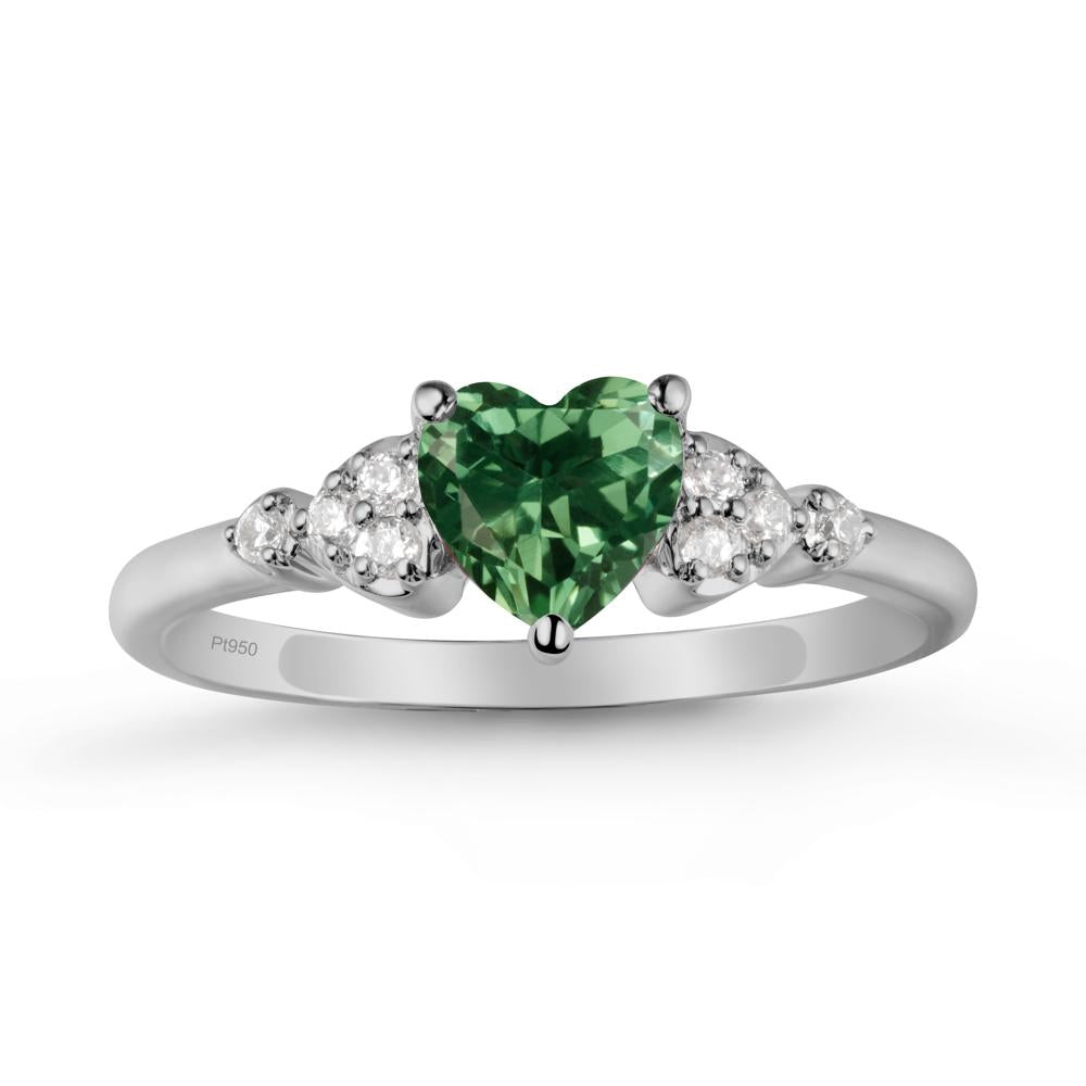 Heart Shaped Prong Set Green Sapphire Ring - LUO Jewelry #metal_platinum