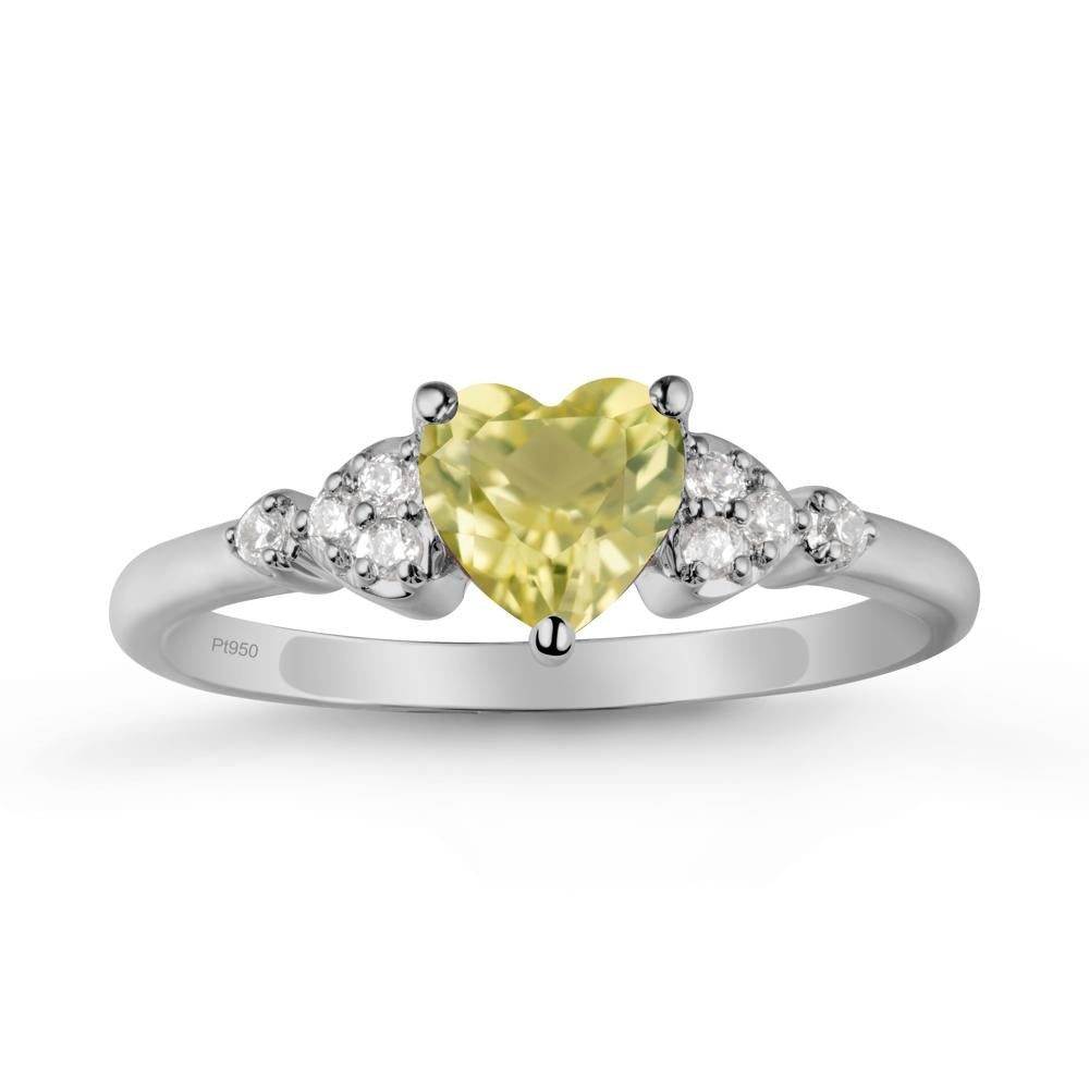 Simple Heart Shaped Lemon Quartz Ring - LUO Jewelry #metal_platinum