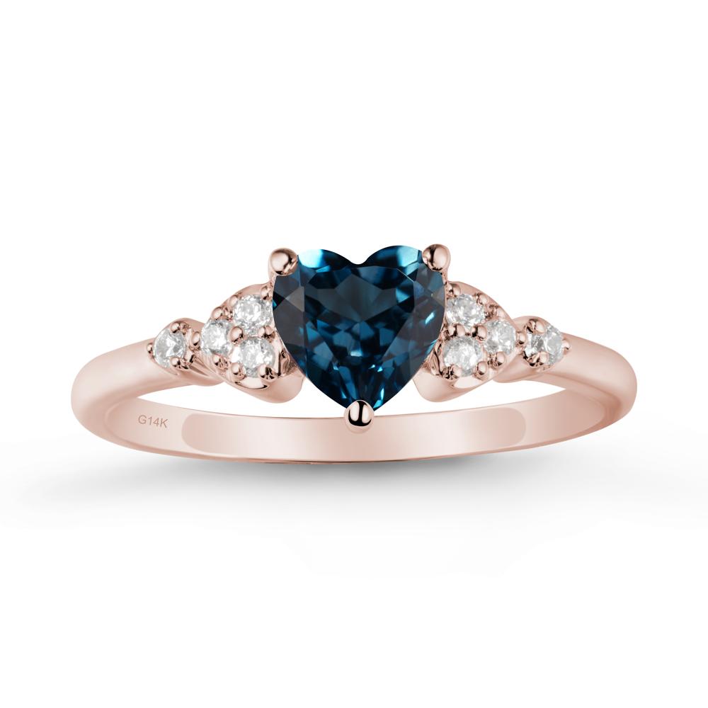 Heart Shaped Prong Set London Blue Topaz Ring - LUO Jewelry #metal_14k rose gold