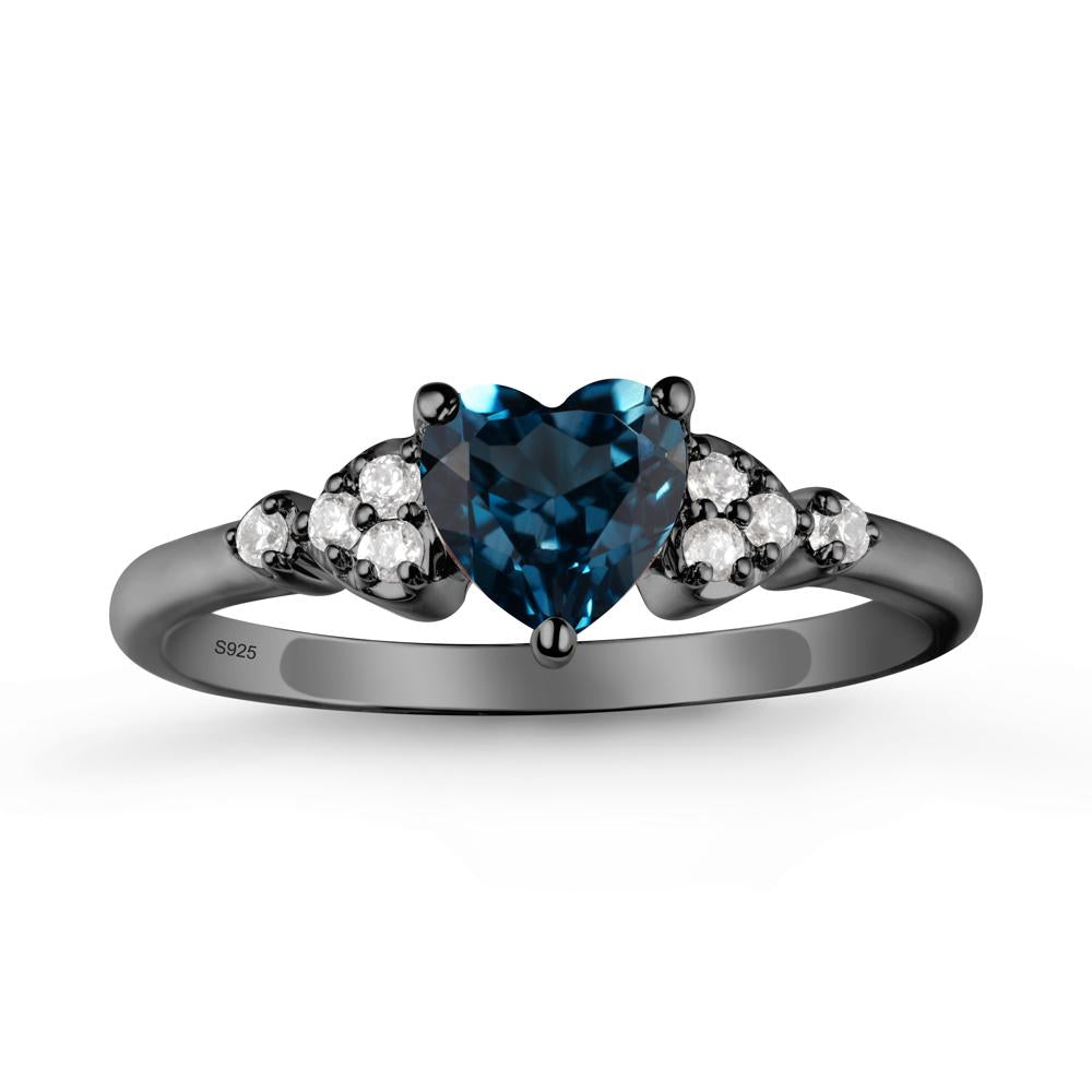 Heart Shaped Prong Set London Blue Topaz Ring - LUO Jewelry #metal_black finish sterling silver
