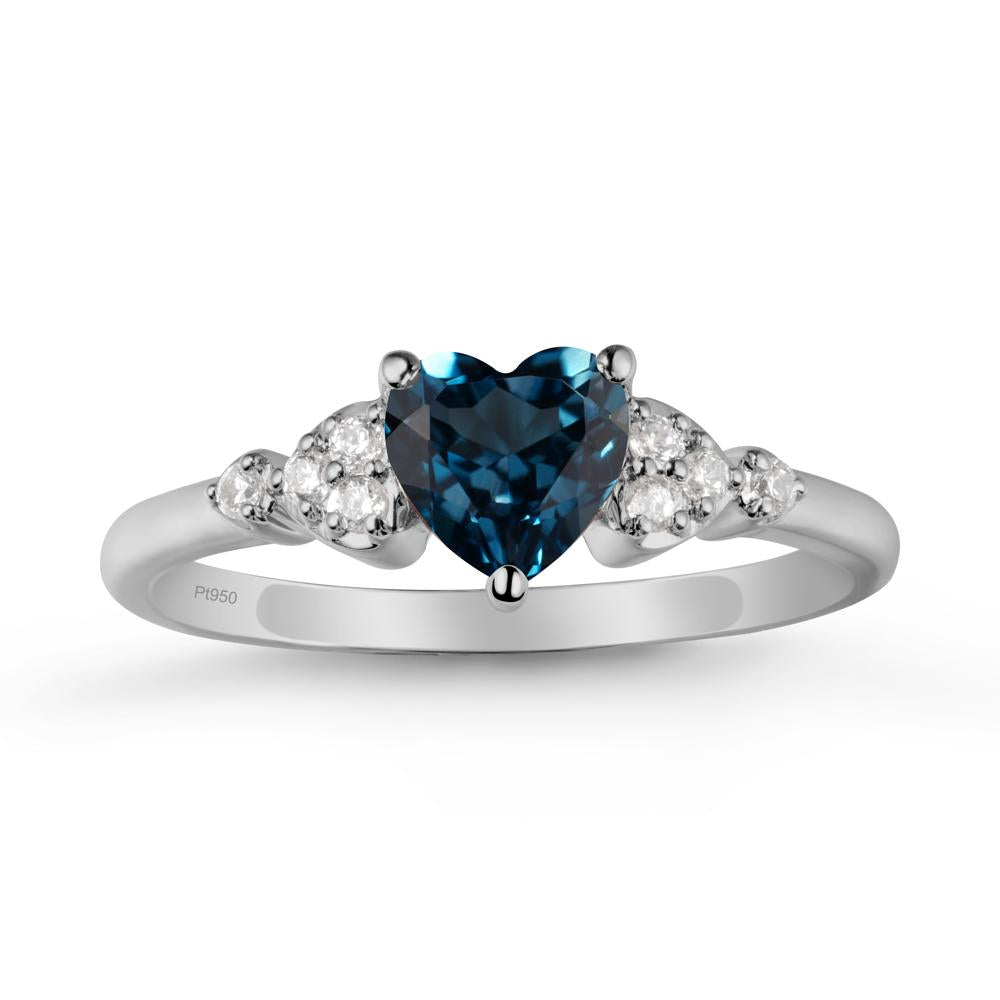 Heart Shaped Prong Set London Blue Topaz Ring - LUO Jewelry #metal_platinum