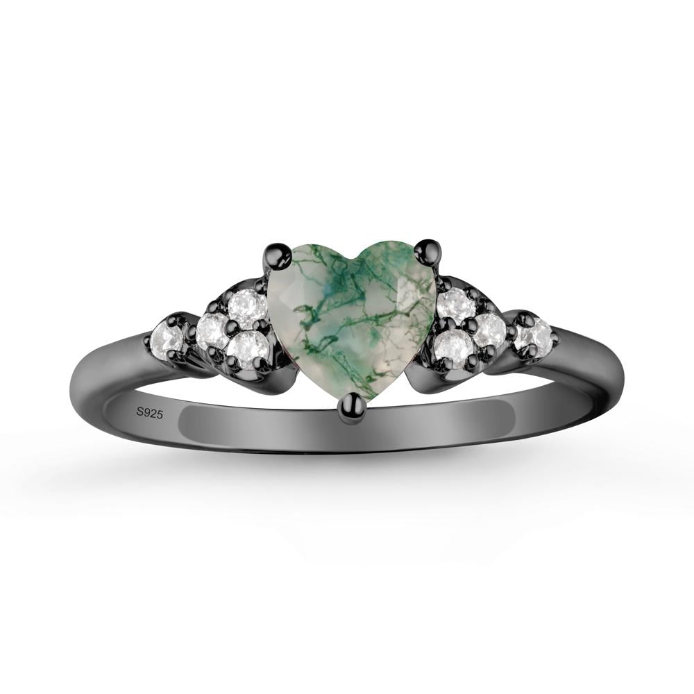Simple Heart Shaped Moss Agate Ring - LUO Jewelry #metal_black finish sterling silver