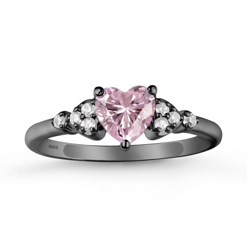 Heart Shaped Prong Set Pink Cubic Zirconia Ring - LUO Jewelry #metal_black finish sterling silver