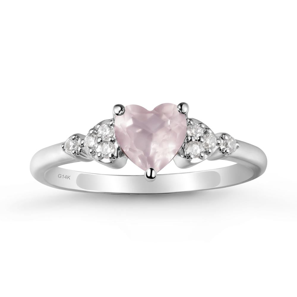 Heart Shaped Prong Set Rose Quartz Ring - LUO Jewelry #metal_14k white gold