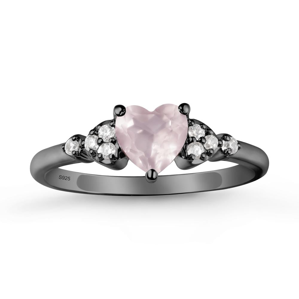 Heart Shaped Prong Set Rose Quartz Ring - LUO Jewelry #metal_black finish sterling silver