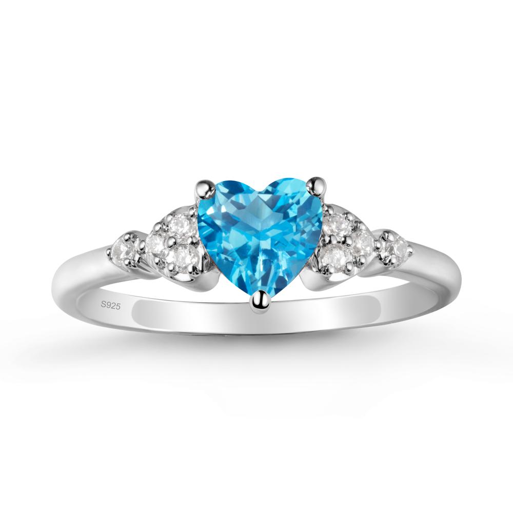 Heart Shaped Prong Set Swiss Blue Topaz Ring - LUO Jewelry #metal_sterling silver