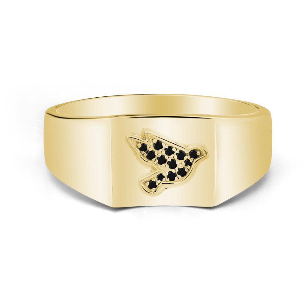 Wide Band Peace Dove Totem Black Spinel Ring - LUO Jewelry #metal_18k yellow gold