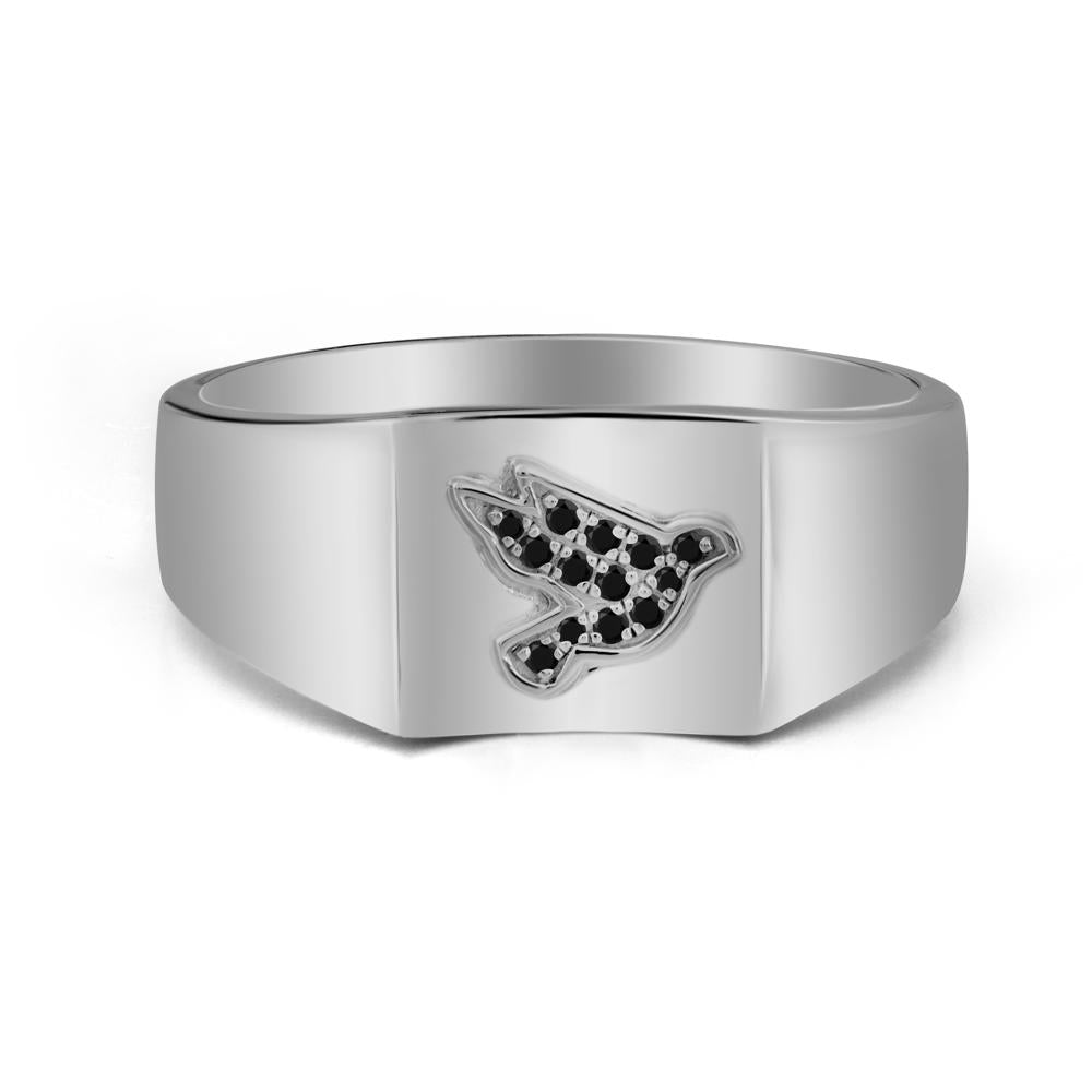 Wide Band Peace Dove Totem Black Spinel Ring - LUO Jewelry #metal_platinum