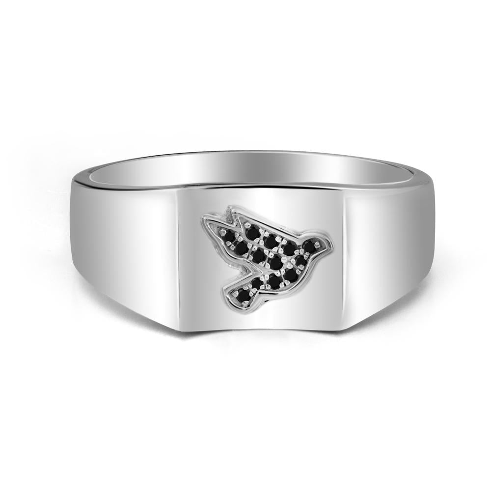Wide Band Peace Dove Totem Black Spinel Ring - LUO Jewelry #metal_sterling silver