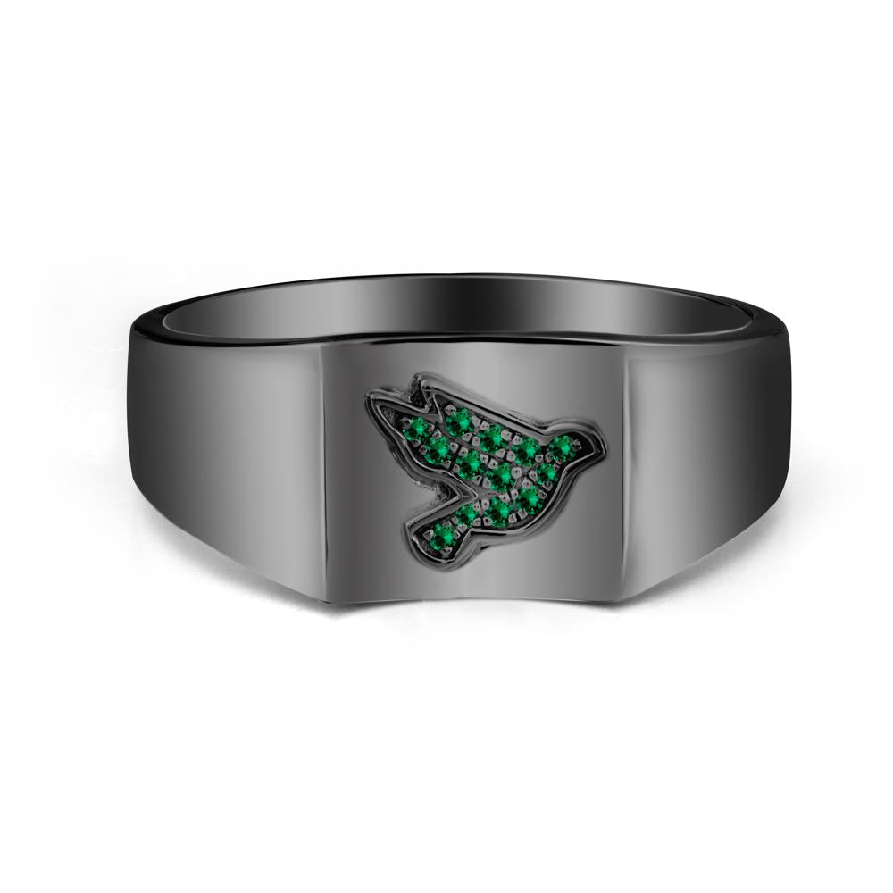 Peace Dove Totem Emerald Wide Band Ring - LUO Jewelry #metal_black finish sterling silver