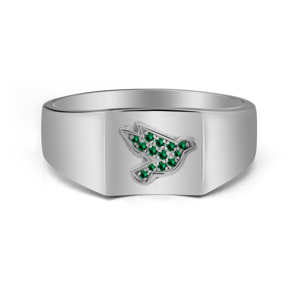 Peace Dove Totem Emerald Wide Band Ring - LUO Jewelry #metal_platinum