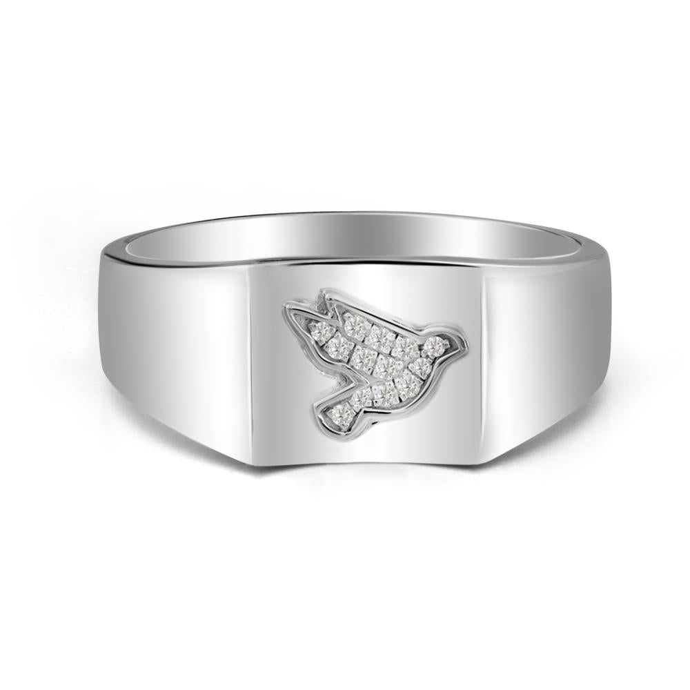 Men Moissanite Ring with Dove Totem - LUO Jewelry #metal_14k white gold