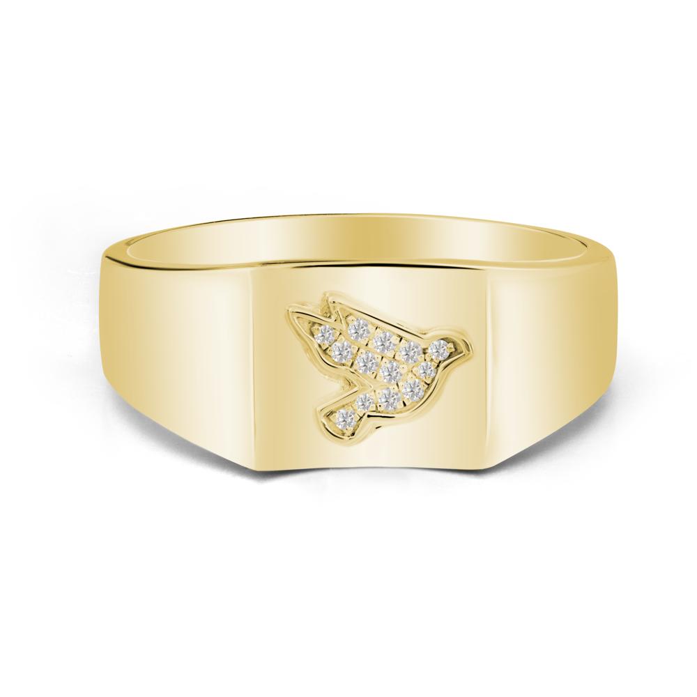 Men Moissanite Ring with Dove Totem - LUO Jewelry #metal_18k yellow gold