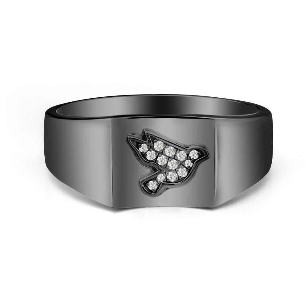 Men Moissanite Ring with Dove Totem - LUO Jewelry #metal_black finish sterling silver
