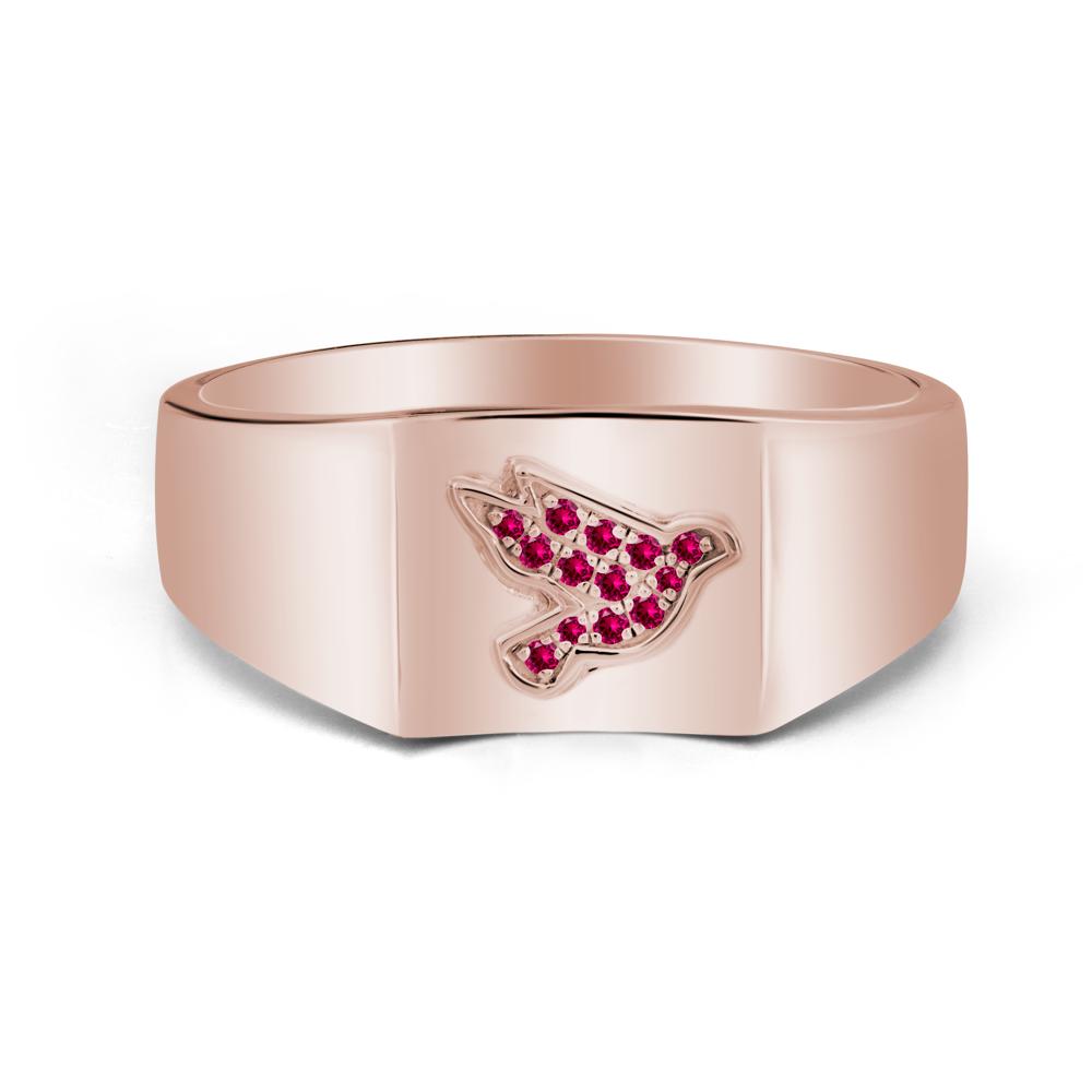 Wide Band Peace Dove Totem Ruby Ring - LUO Jewelry #metal_14k rose gold