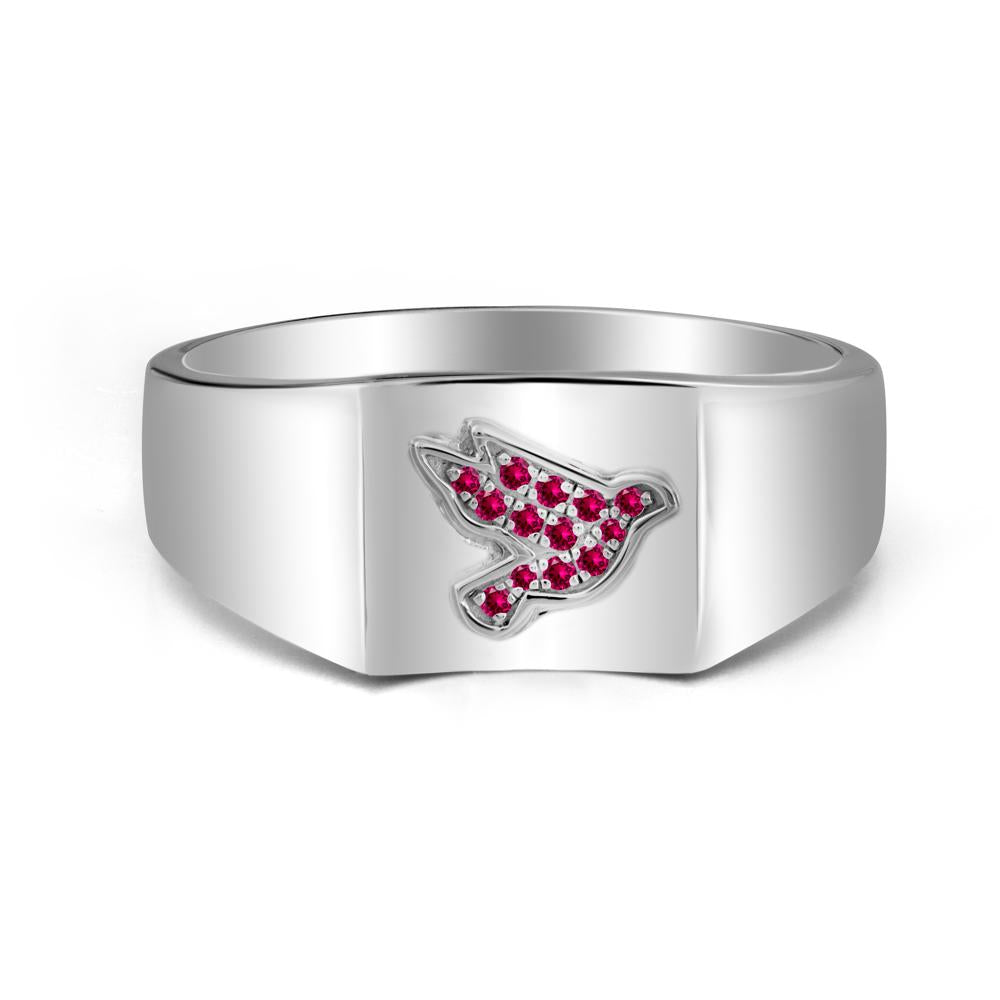 Wide Band Peace Dove Totem Ruby Ring - LUO Jewelry #metal_14k white gold