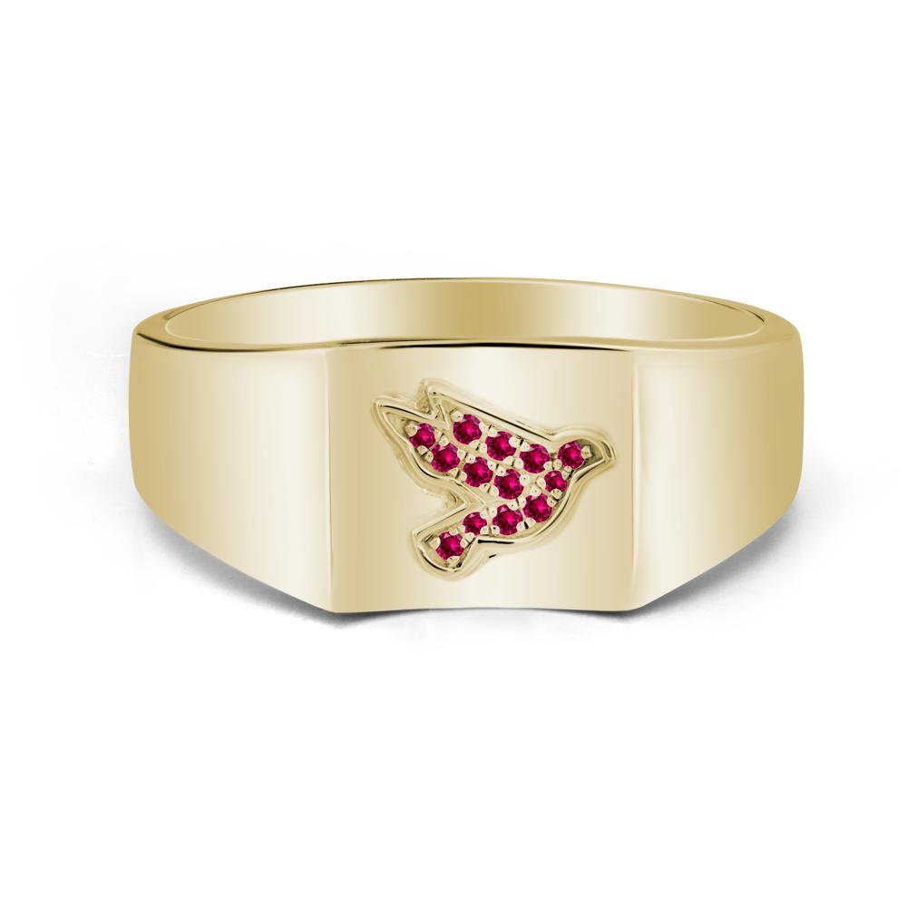 Wide Band Peace Dove Totem Ruby Ring - LUO Jewelry #metal_14k yellow gold