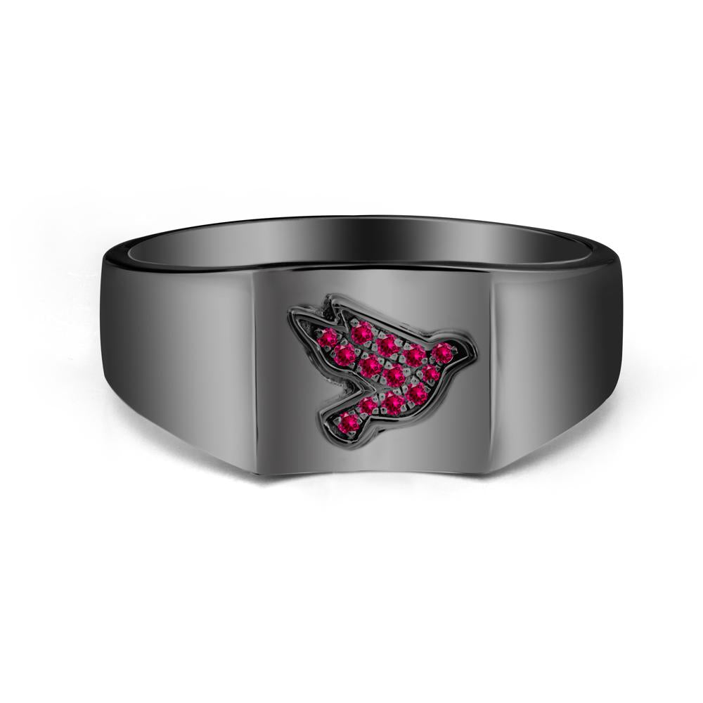 Wide Band Peace Dove Totem Ruby Ring - LUO Jewelry #metal_black finish sterling silver