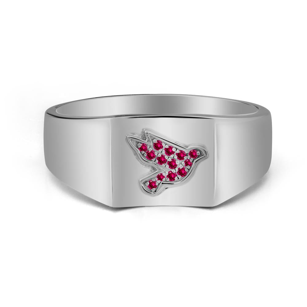 Wide Band Peace Dove Totem Ruby Ring - LUO Jewelry #metal_platinum
