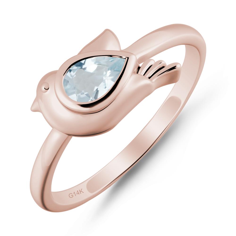 Cute Pigeon Shaped Aquamarine Ring - LUO Jewelry #metal_14k rose gold