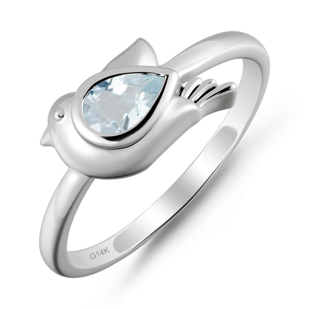 Cute Pigeon Shaped Aquamarine Ring - LUO Jewelry #metal_14k white gold