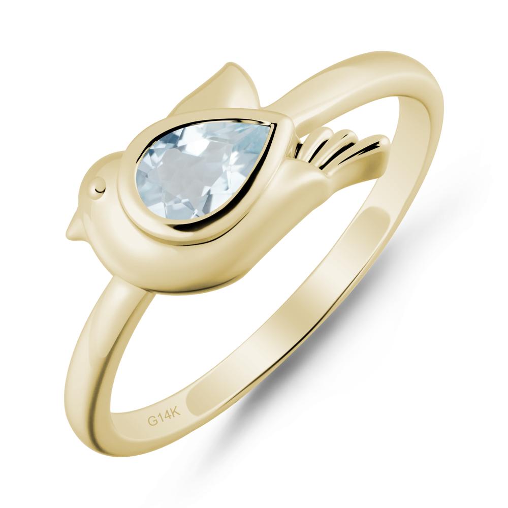 Cute Pigeon Shaped Aquamarine Ring - LUO Jewelry #metal_14k yellow gold