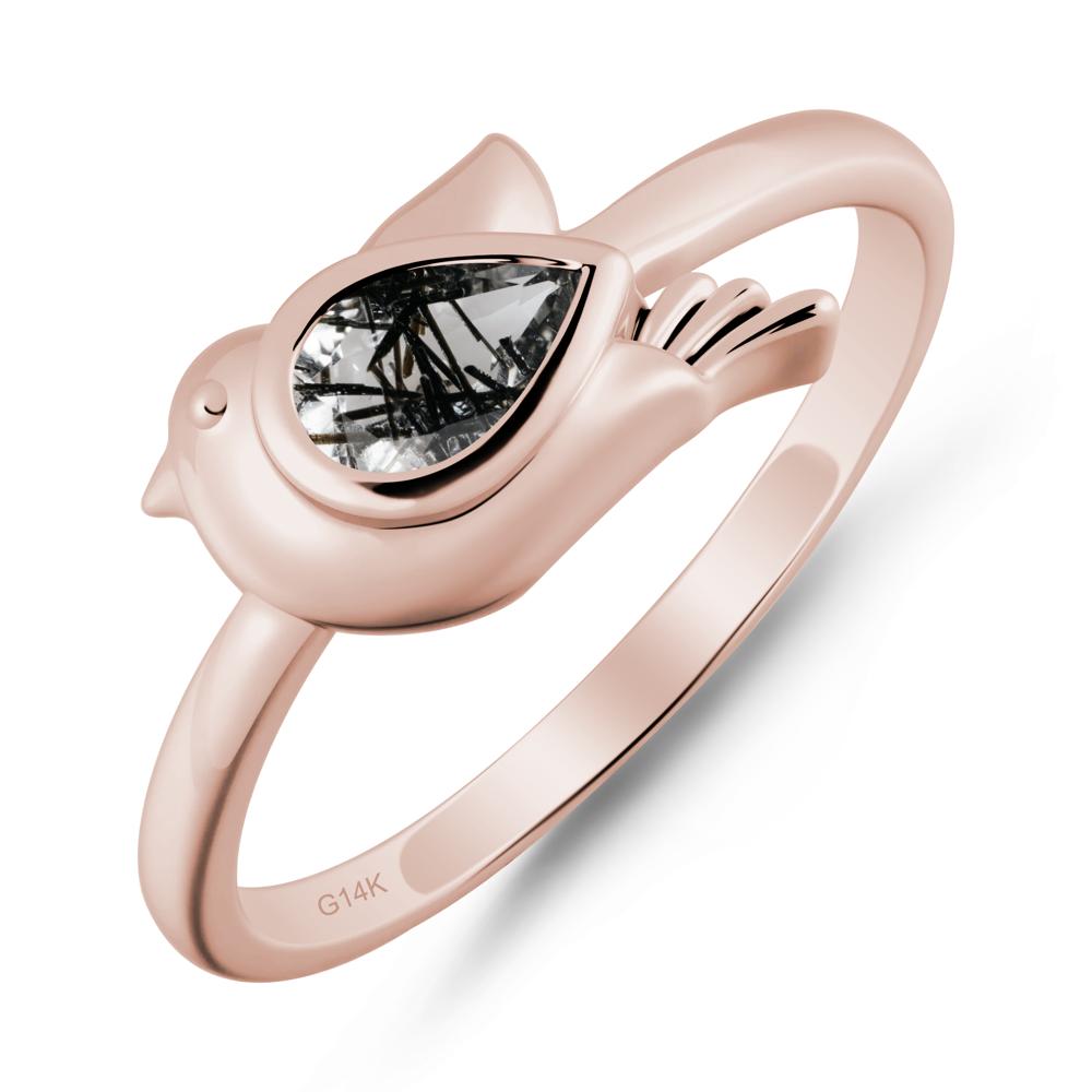 Peace Dove Black Rutilated Quartz Ring - LUO Jewelry #metal_14k rose gold