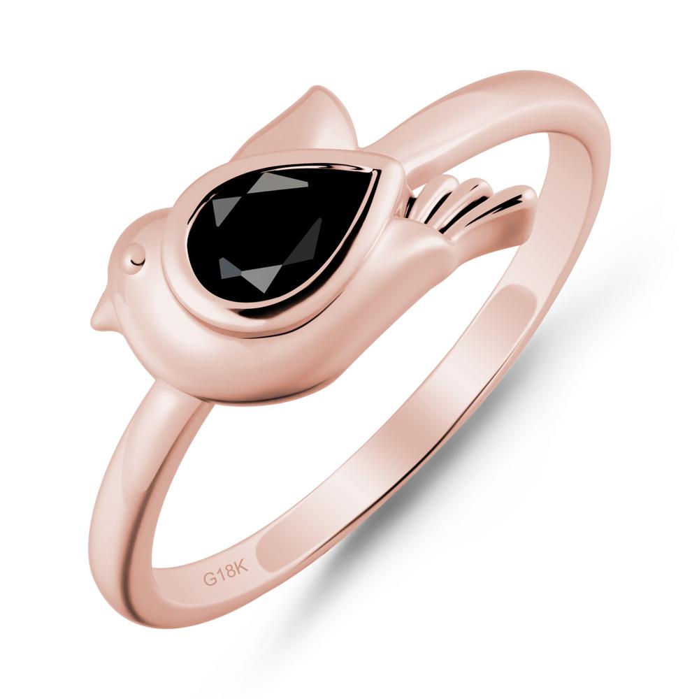 Cute Pigeon Shaped Black Spinel Ring - LUO Jewelry #metal_18k rose gold