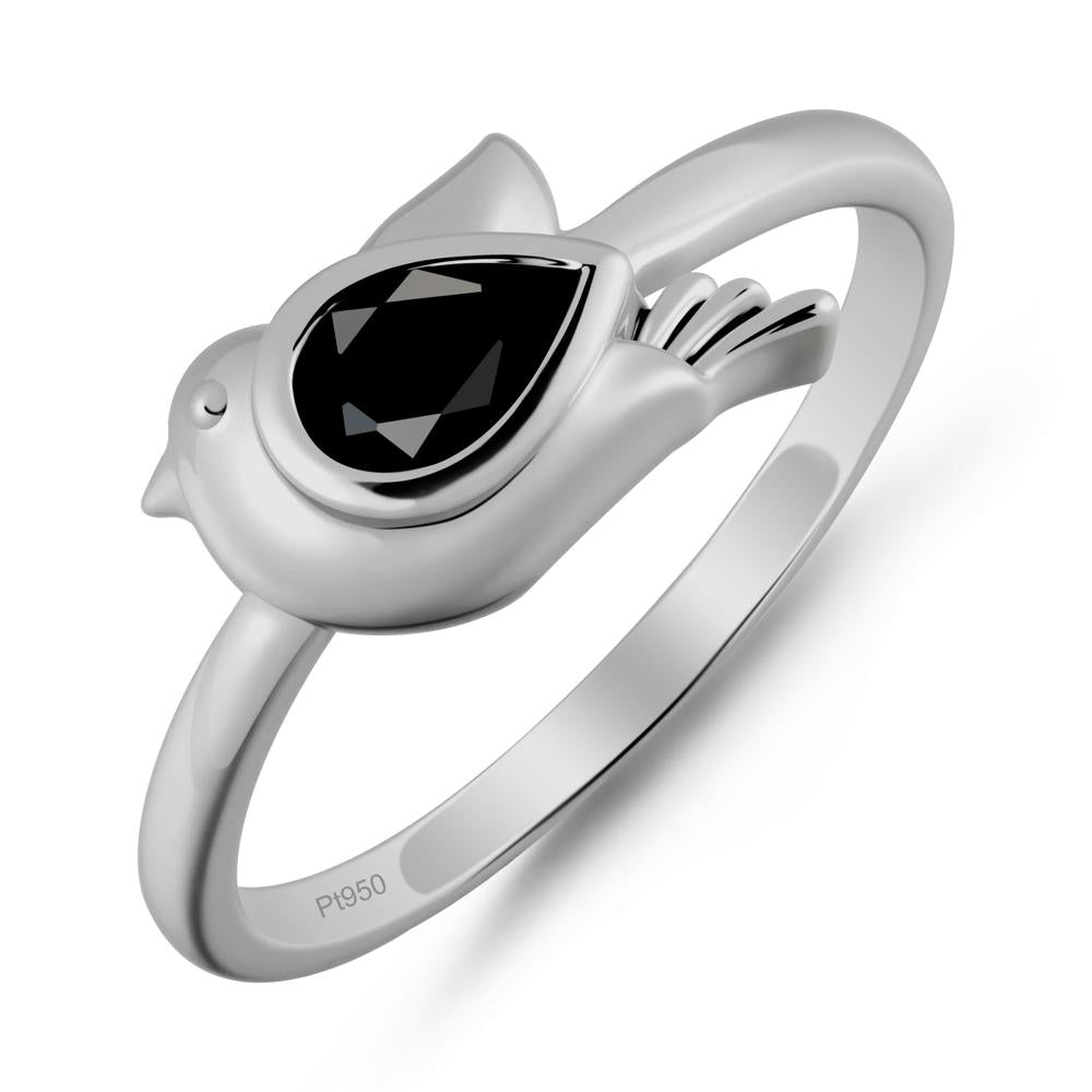 Cute Pigeon Shaped Black Spinel Ring - LUO Jewelry #metal_platinum