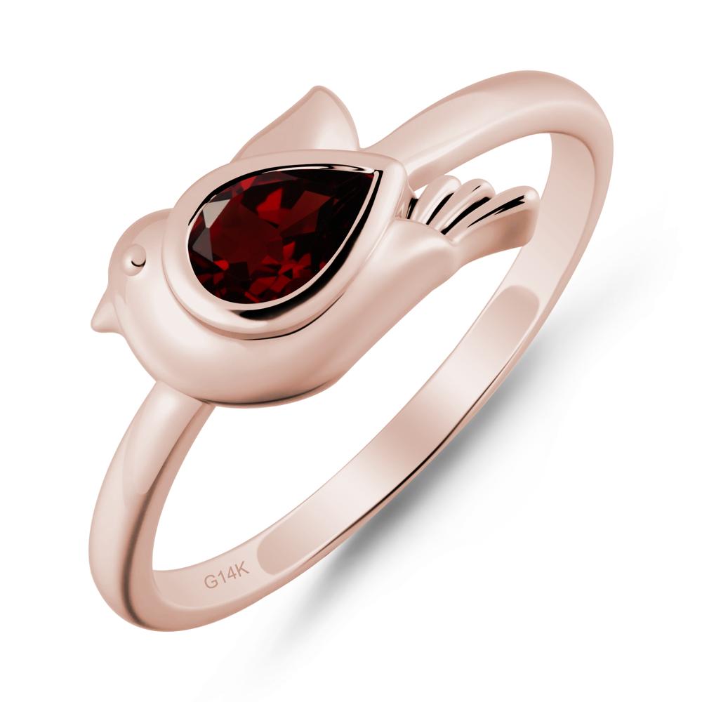 Cute Pigeon Shaped Garnet Ring - LUO Jewelry #metal_14k rose gold